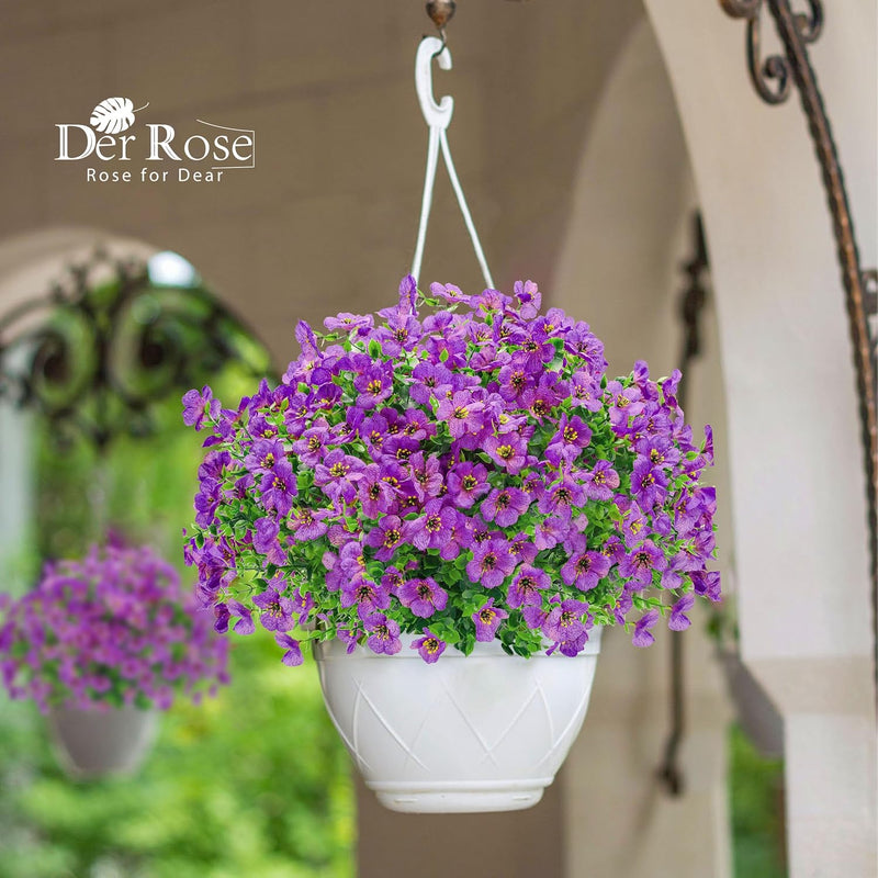  12 Bundles Artificial Flowers for Outdoors Purple Fake Flowers Plants Spring Summer Decoration UV Resistant for Outside Home Porch Patio Garden Decor