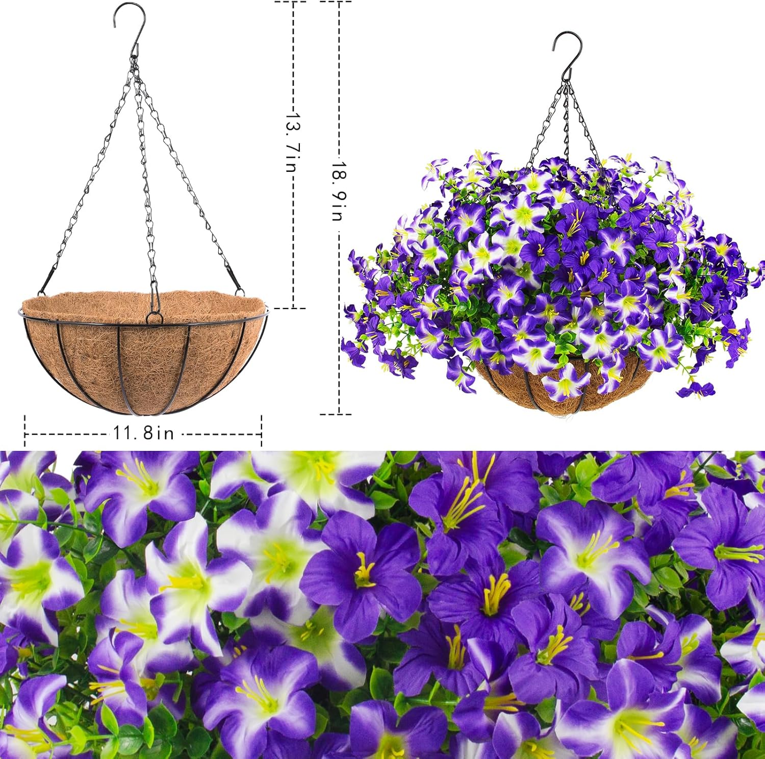 🔥Last Day 60% OFF🔥Lifelike Artificial Outdoor Flowers with Hanging Basket,no watering no fading