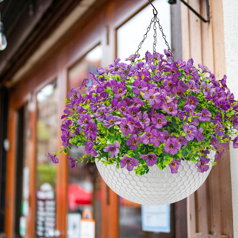 Artificial Hanging Flowers for Outdoors Fake Hanging Plants UV Resistant Spring Faux Flowers for Garden Patio Balcony Front Porch Decor purple