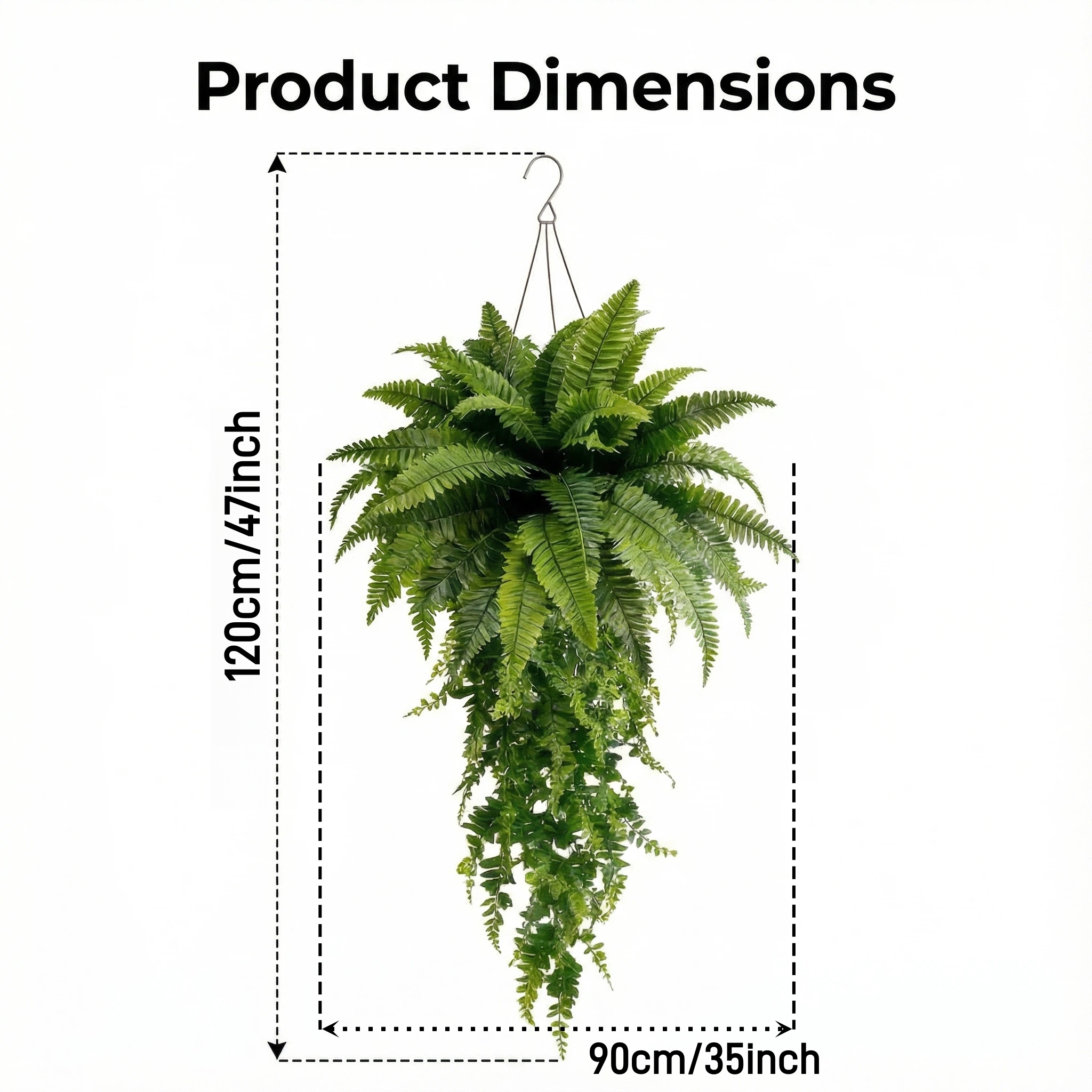 🌱 Boston Fern Hanging Plant — Lifelike, Large & UV-Resistant