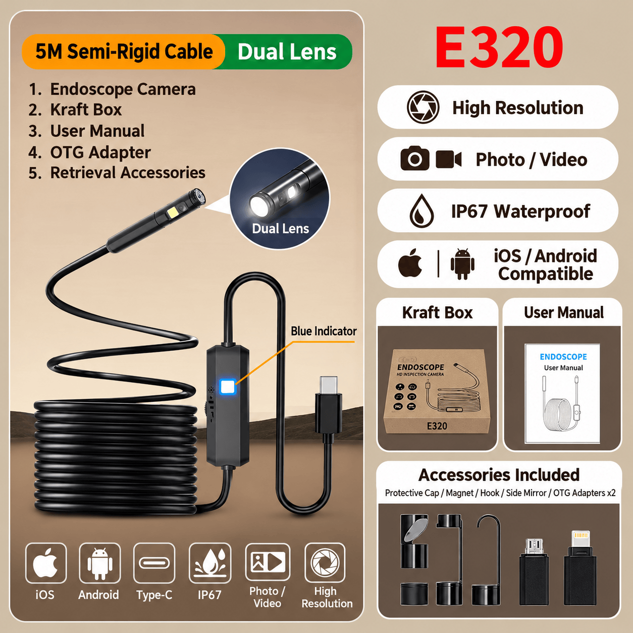 16.4FT(5M) HD Endoscope Camera for iPhone & Android – See What You Can't Reach