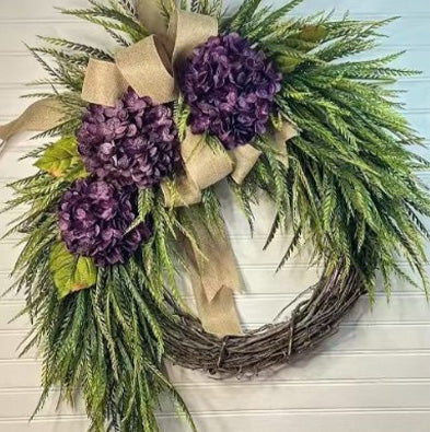 Handcrafted Hydranged Wreath - The Prefect All - Season Front Door Decor