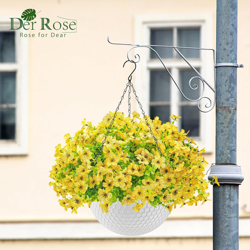  Artificial Hanging Flowers for Outdoors Fake Hanging Plants UV Resistant Spring Faux Flowers for Garden Patio Balcony Front Porch Decor Yellow