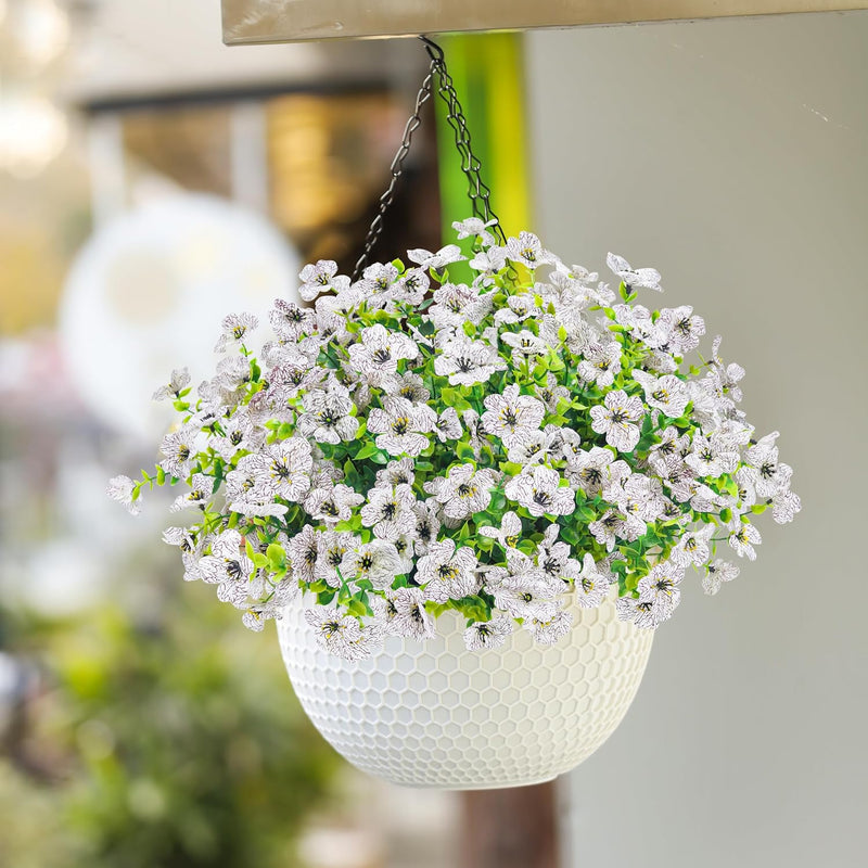  Artificial Hanging Flowers for Outdoors Fake Hanging Plants UV Resistant Spring Faux Flowers for Garden Patio Balcony Front Porch Decor white