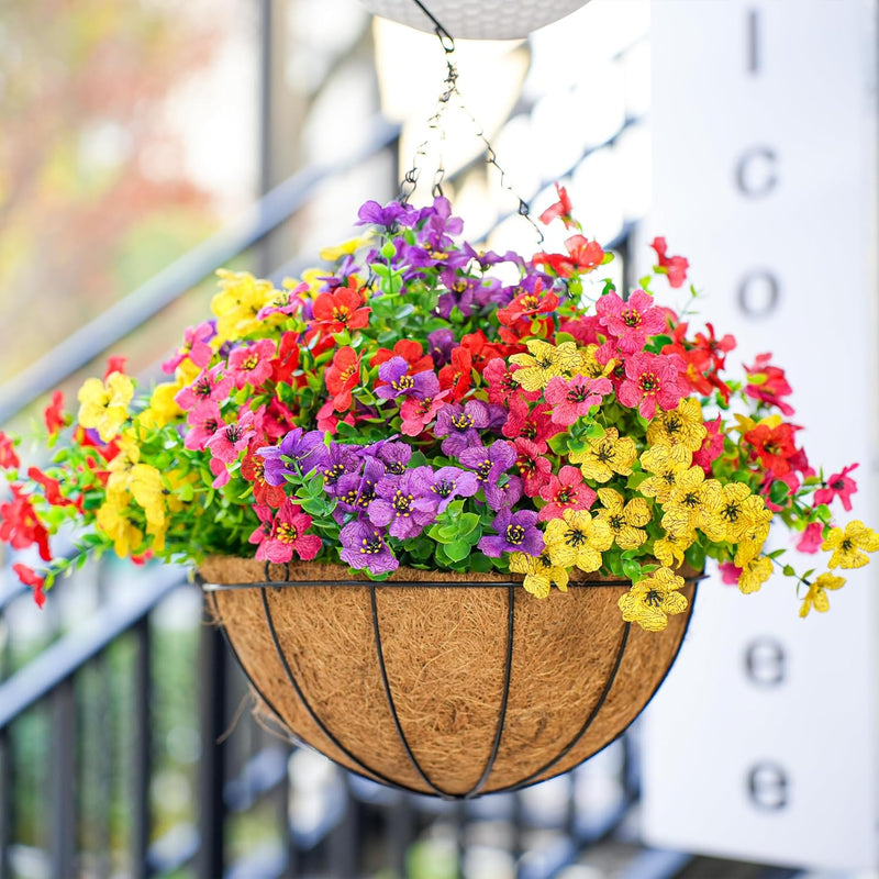  Artificial Hanging Flowers Basket for Outdoors Fake Hanging Plants Spring Summer Decoration UV Resistant for Garden Front Porch Patio Balcony Decor