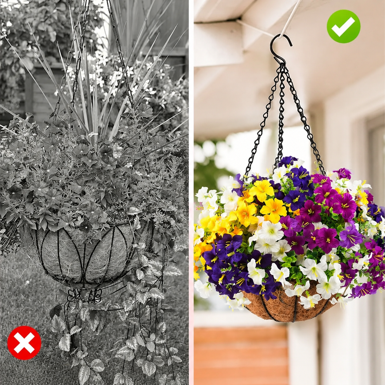 UV-resistant artificial petunias displayed in a sunny front porch planter