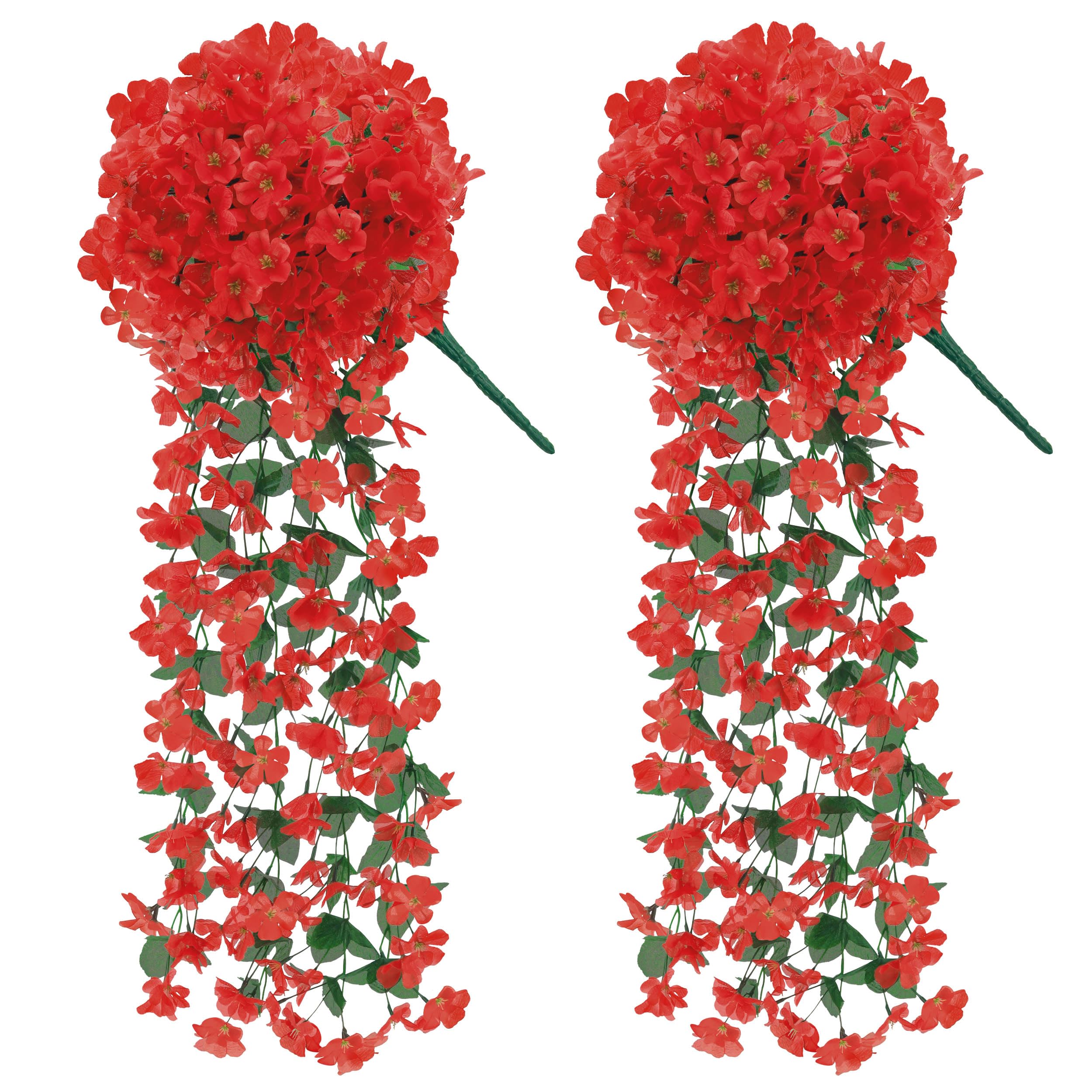 Der Rose 2 Packs Fake Hanging Plants Artificial Flowers for Outdoors Red UV Resistant for Home Porch Balcony Garden Patio Decor
