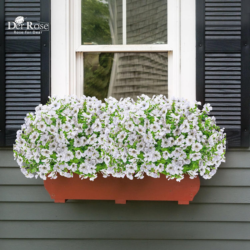  12 Bundles Artificial Flowers for Outdoors Fake Flowers Plants Spring Summer Decoration UV Resistant for Outside Home Porch Patio Garden Decor White