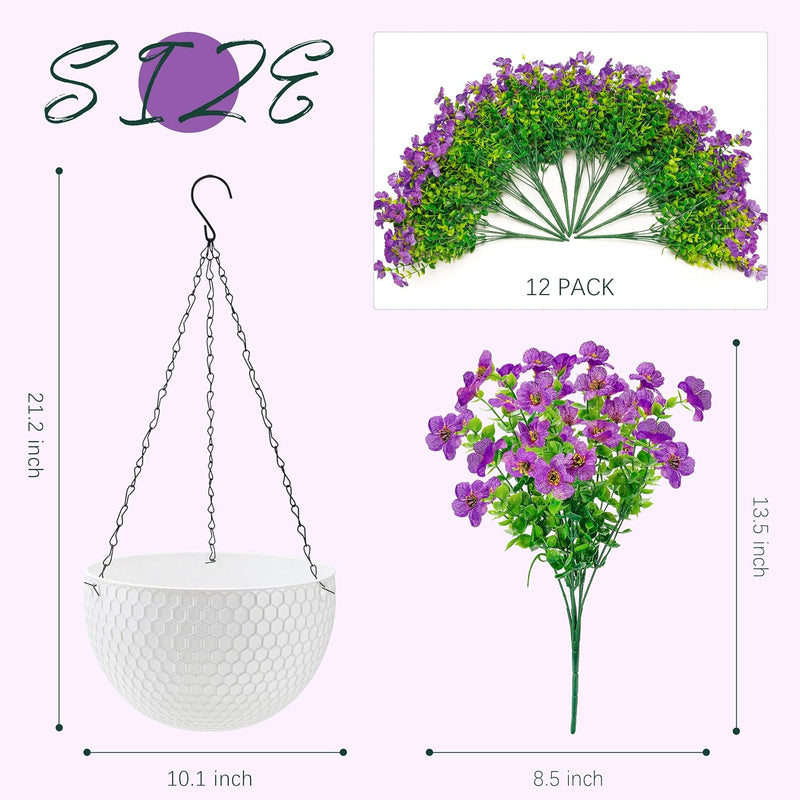  Artificial Hanging Flowers for Outdoors Fake Hanging Plants UV Resistant Spring Faux Flowers for Garden Patio Balcony Front Porch Decor purple
