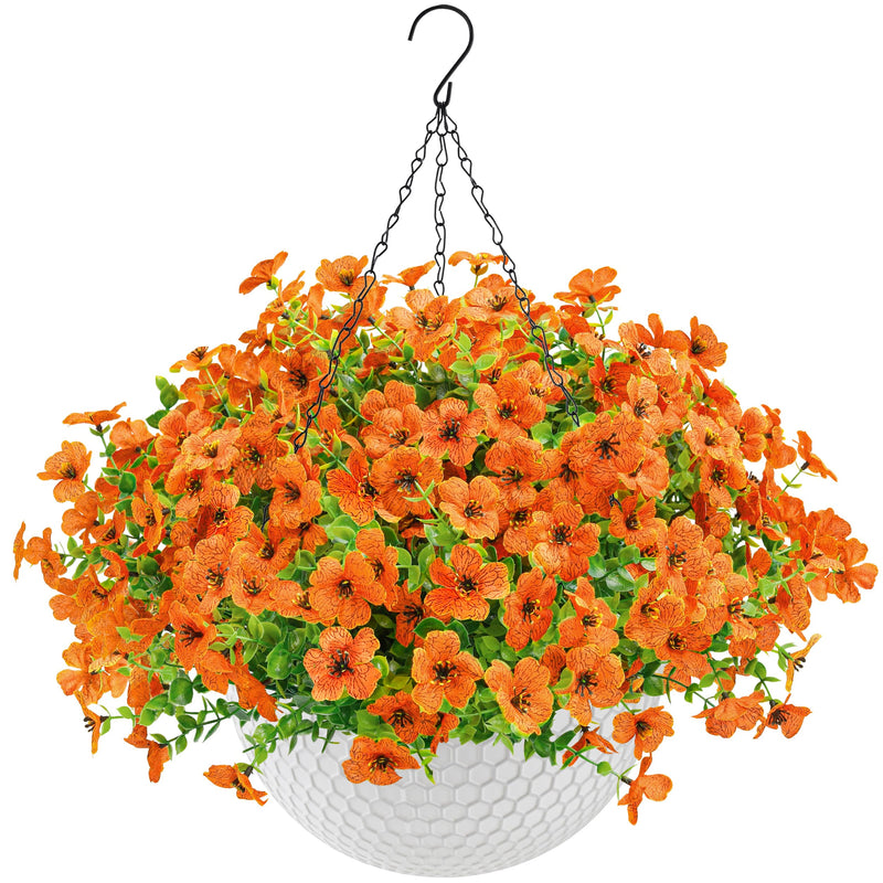 Artificial Hanging Flowers for Outdoors Fake Hanging Plants UV Resistant Spring Faux Flowers for Garden Patio Balcony Front Porch Decor orange