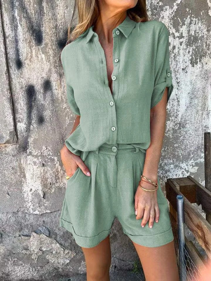 CLEARANCE🔥Cotton and linen lapel shirt two-piece suit