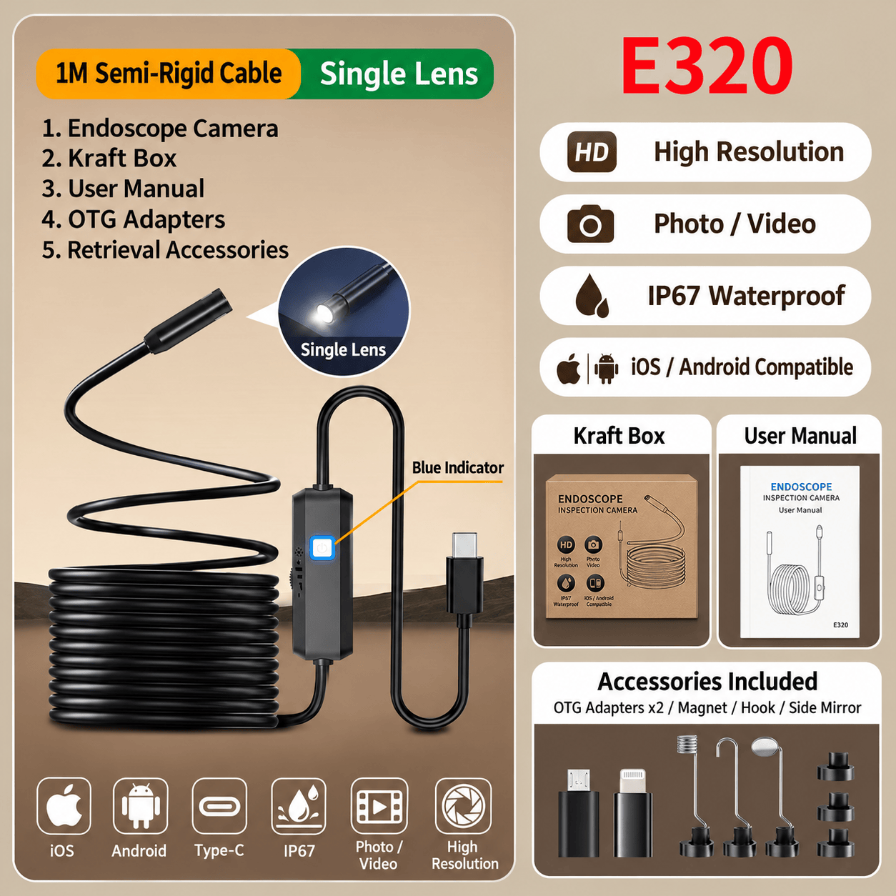 16.4FT(5M) HD Endoscope Camera for iPhone & Android – See What You Can't Reach