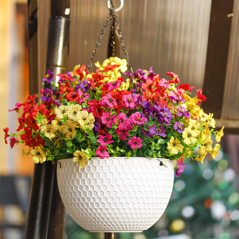  Artificial Hanging Flowers for Outdoors Fake Hanging Plants UV Resistant Spring Faux Flowers for Garden Patio Balcony Front Porch Decor