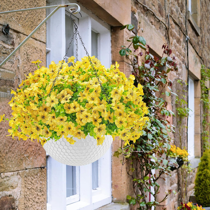  Artificial Hanging Flowers for Outdoors Fake Hanging Plants UV Resistant Spring Faux Flowers for Garden Patio Balcony Front Porch Decor Yellow