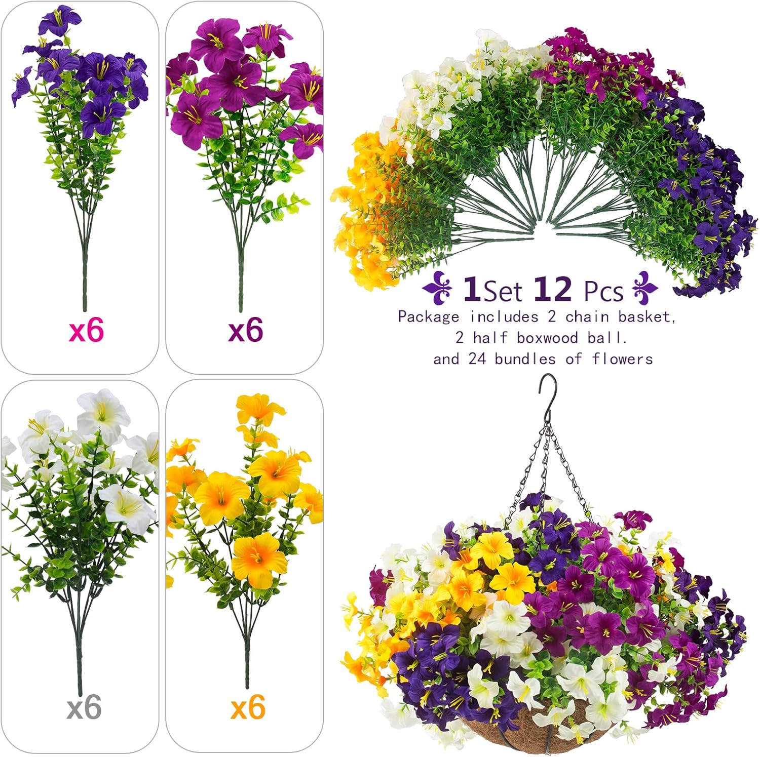 🔥Last Day 60% OFF🔥Lifelike Artificial Outdoor Flowers with Hanging Basket,no watering no fading