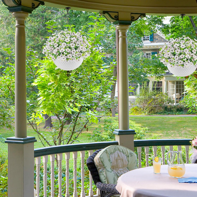  Artificial Hanging Flowers for Outdoors Fake Hanging Plants UV Resistant Spring Faux Flowers for Garden Patio Balcony Front Porch Decor white