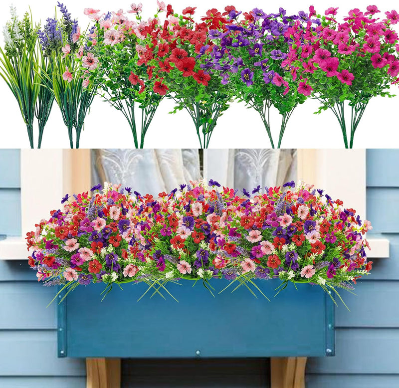  12 Bundles Artificial Flowers for Outdoor Fake Flowers Plants UV Resistant for Home Garden Porch Window Wedding Decor