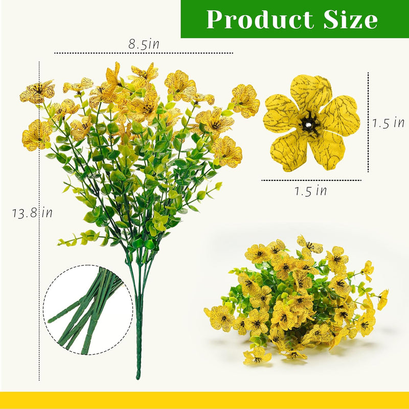  12 Bundles Artificial Flowers for Outdoors Fake Flowers Plants Spring Summer Decoration UV Resistant for Outside Home Porch Patio Garden Decor yellow