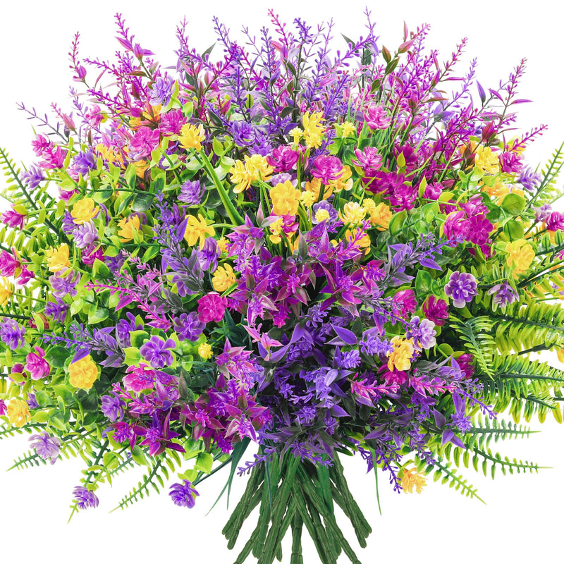  20 Bundles Fake Flowers Spring Artificial Flowers for Outdoors UV Resistant for Garden Patio Porch Farmhouse Home Window Box Decor（Colourful）