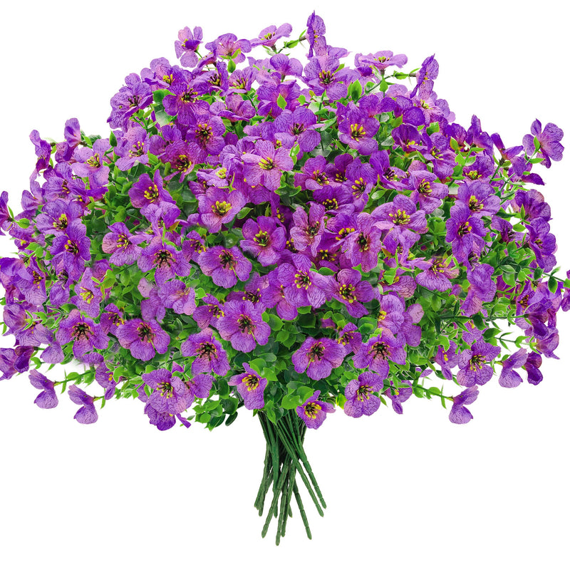  12 Bundles Artificial Flowers for Outdoors Purple Fake Flowers Plants Spring Summer Decoration UV Resistant for Outside Home Porch Patio Garden Decor