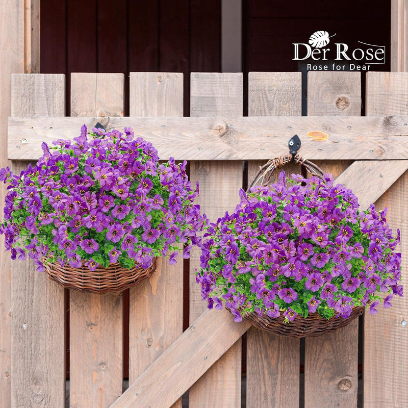  12 Bundles Artificial Flowers for Outdoors Purple Fake Flowers Plants Spring Summer Decoration UV Resistant for Outside Home Porch Patio Garden Decor