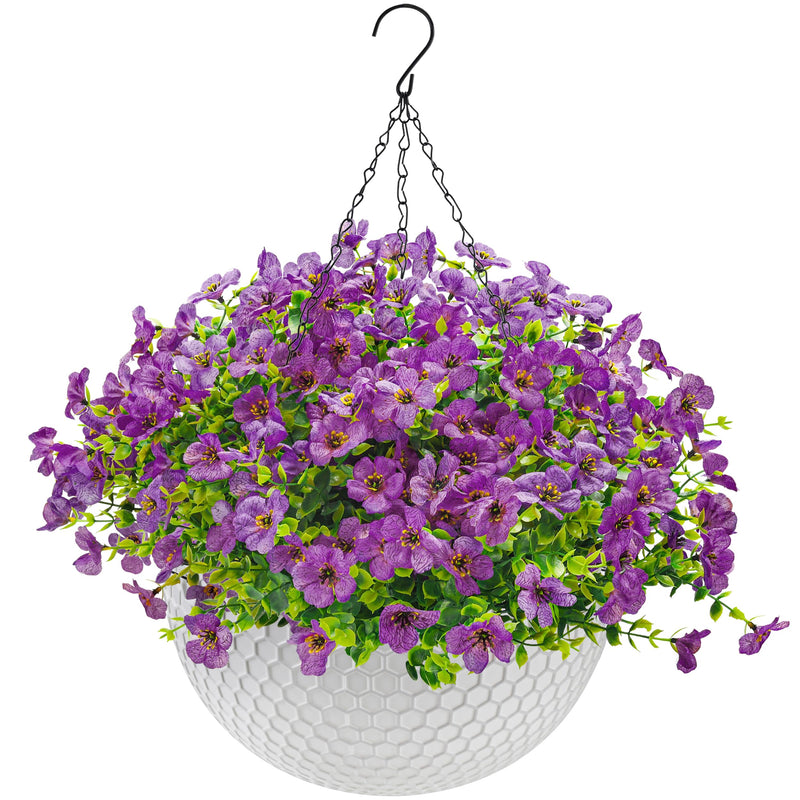  Artificial Hanging Flowers for Outdoors Fake Hanging Plants UV Resistant Spring Faux Flowers for Garden Patio Balcony Front Porch Decor purple