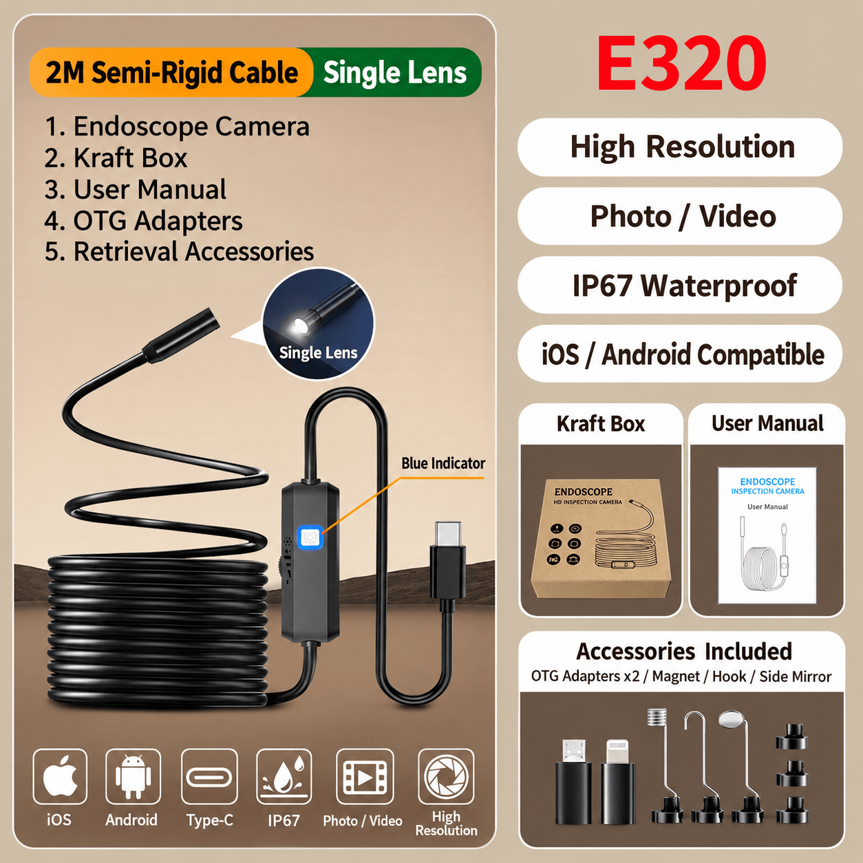 16.4FT(5M) HD Endoscope Camera for iPhone & Android – See What You Can't Reach