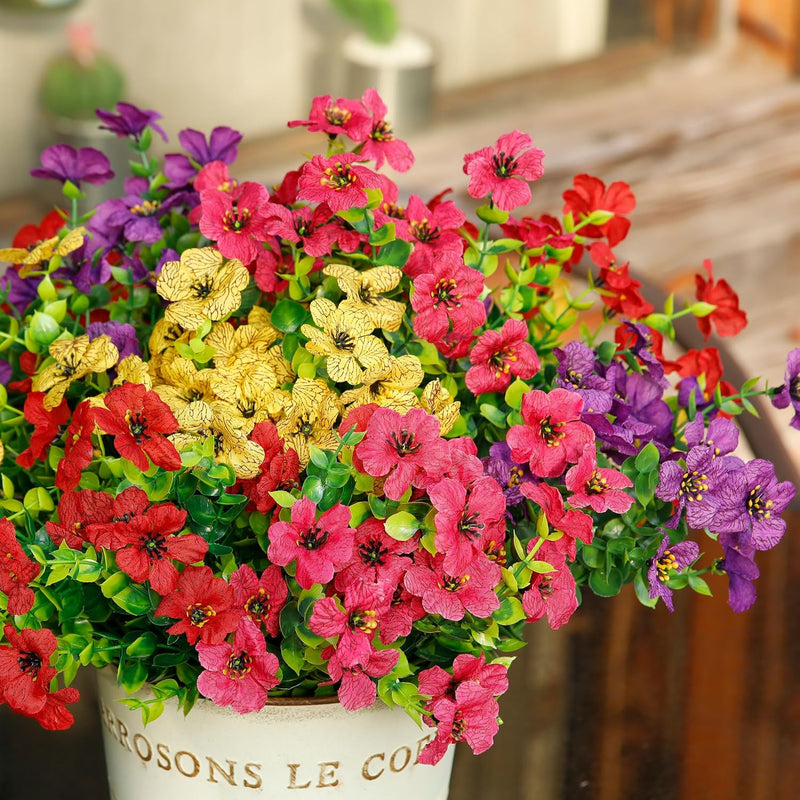  Artificial Hanging Flowers Basket for Outdoors Fake Hanging Plants Spring Summer Decoration UV Resistant for Garden Front Porch Patio Balcony Decor