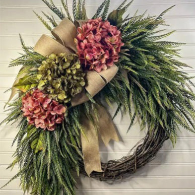 Handcrafted Hydranged Wreath - The Prefect All - Season Front Door Decor