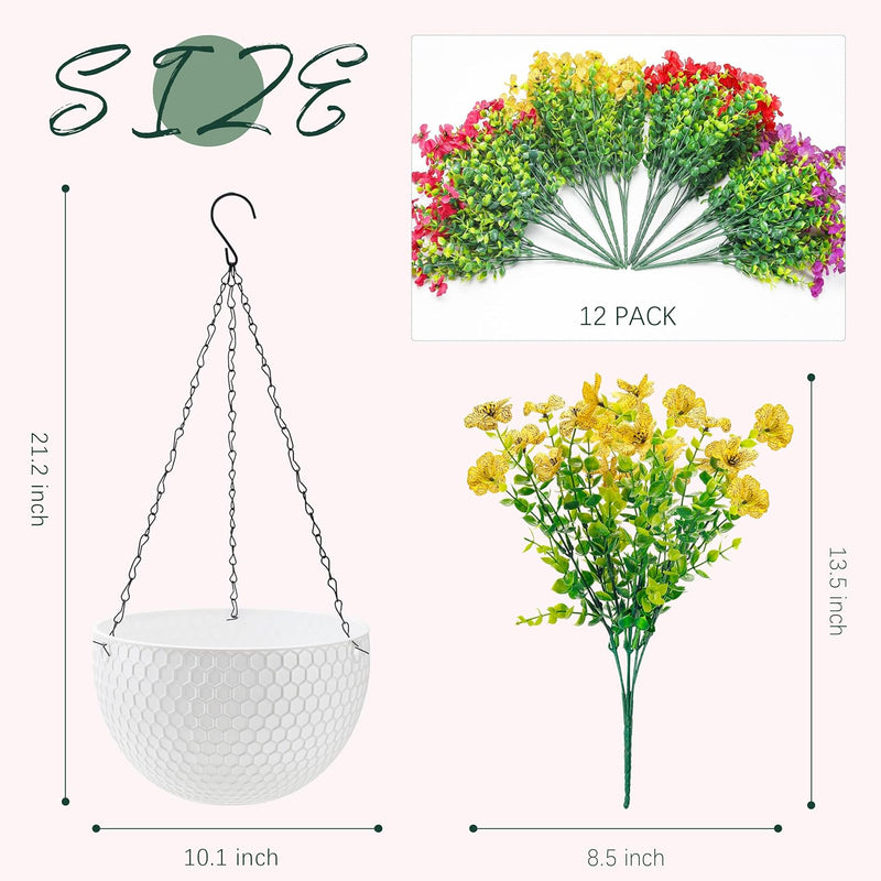  Artificial Hanging Flowers for Outdoors Fake Hanging Plants UV Resistant Spring Faux Flowers for Garden Patio Balcony Front Porch Decor