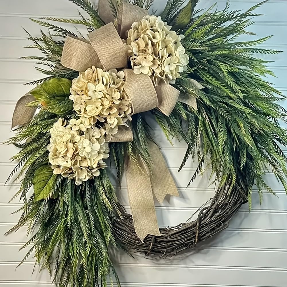 Handcrafted Hydranged Wreath - The Prefect All - Season Front Door Decor