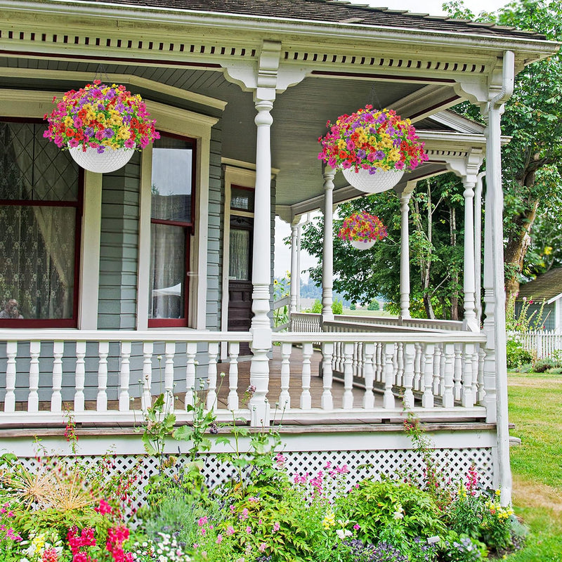  Artificial Hanging Flowers for Outdoors Fake Hanging Plants UV Resistant Spring Faux Flowers for Garden Patio Balcony Front Porch Decor