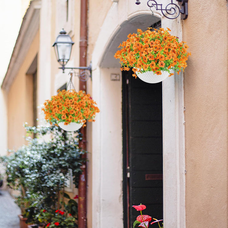  Artificial Hanging Flowers for Outdoors Fake Hanging Plants UV Resistant Spring Faux Flowers for Garden Patio Balcony Front Porch Decor orange