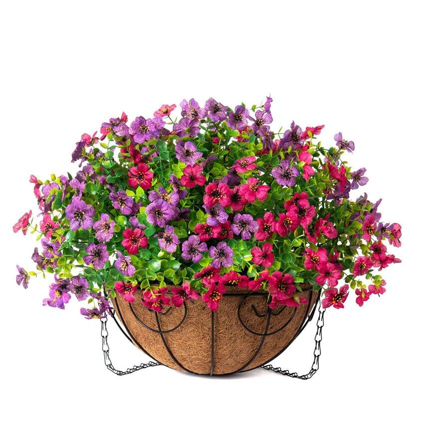Artificial Daisy Mums with Hanging Basket- Purple Pink