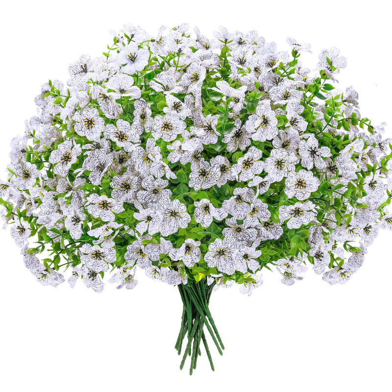  12 Bundles Artificial Flowers for Outdoors Fake Flowers Plants Spring Summer Decoration UV Resistant for Outside Home Porch Patio Garden Decor White