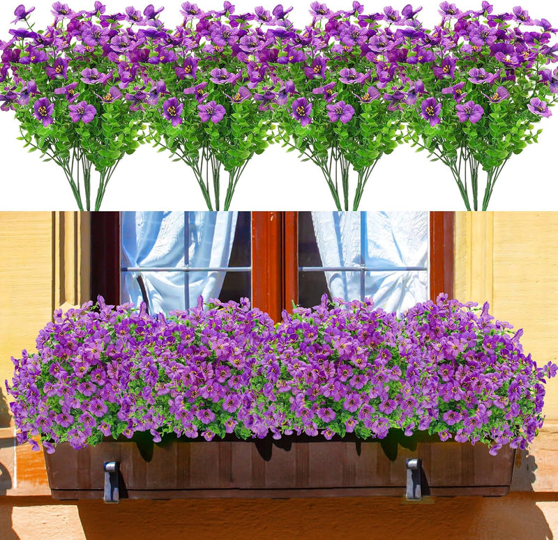  12 Bundles Artificial Flowers for Outdoors Purple Fake Flowers Plants Spring Summer Decoration UV Resistant for Outside Home Porch Patio Garden Decor