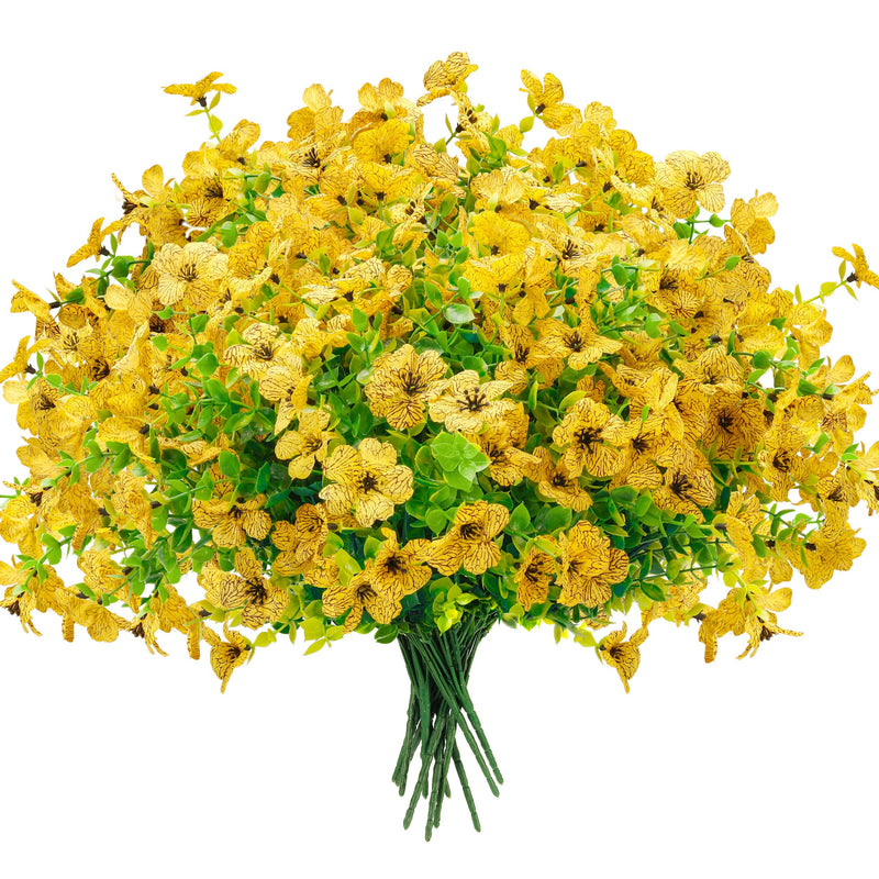  12 Bundles Artificial Flowers for Outdoors Fake Flowers Plants Spring Summer Decoration UV Resistant for Outside Home Porch Patio Garden Decor yellow