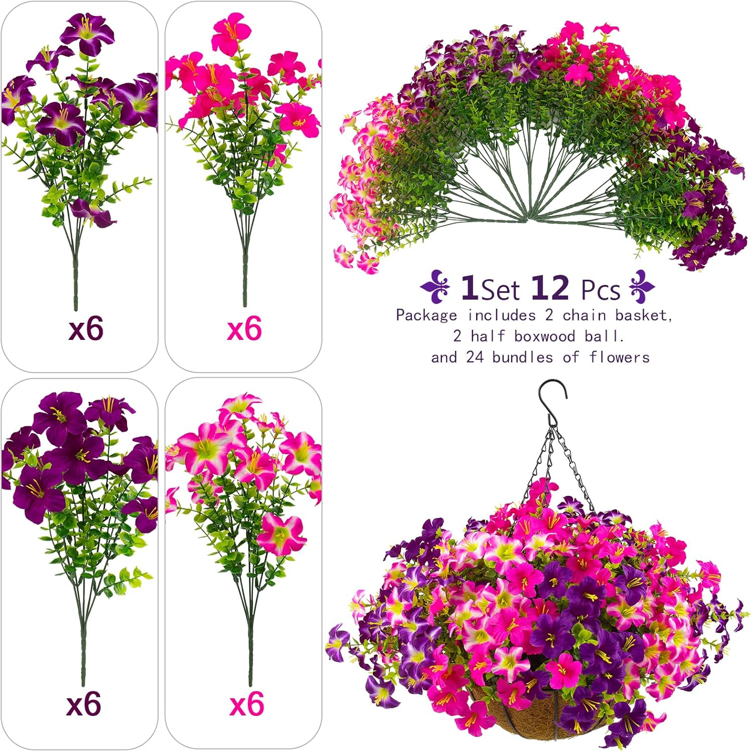 🔥Last Day 60% OFF🔥Lifelike Artificial Outdoor Flowers with Hanging Basket,no watering no fading