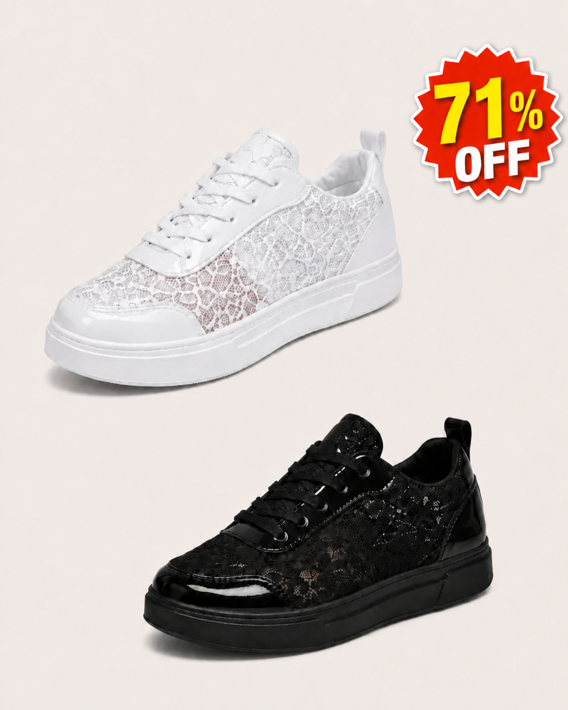 Suggested image: main product photo of ZOOLAIA elegant floral lace orthopedic sneakers in White and Black