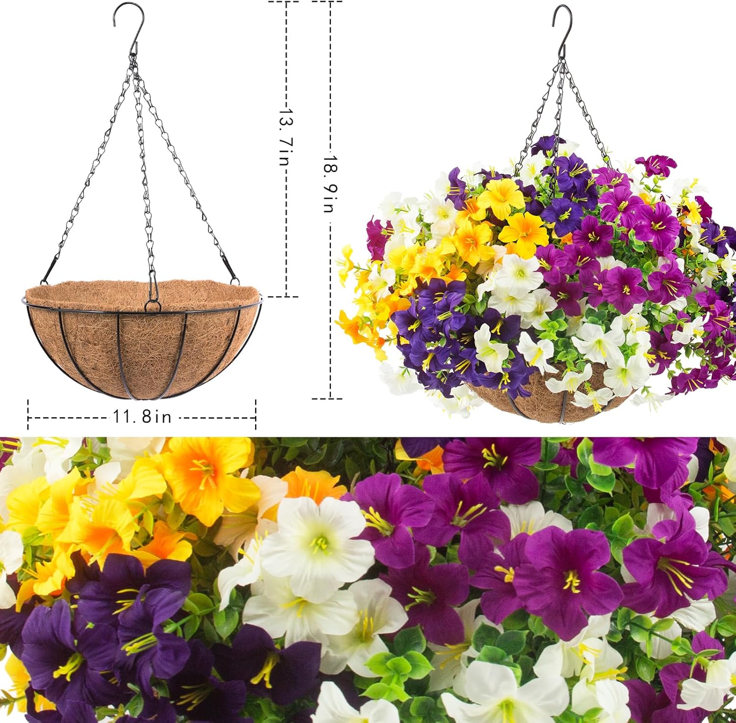🔥Last Day 60% OFF🔥Lifelike Artificial Outdoor Flowers with Hanging Basket,no watering no fading