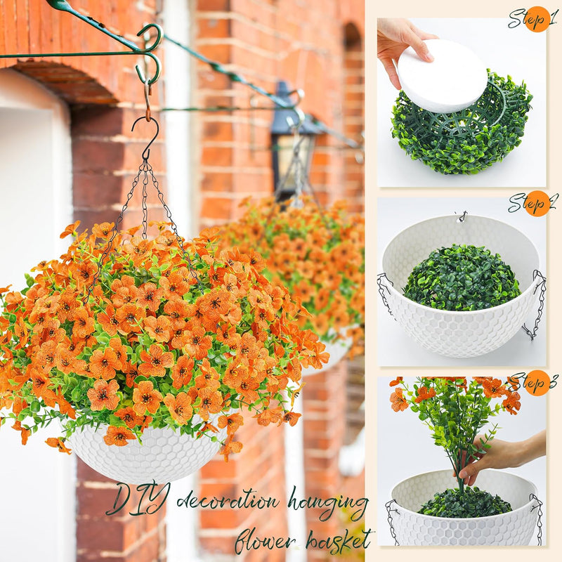 Artificial Hanging Flowers for Outdoors Fake Hanging Plants UV Resistant Spring Faux Flowers for Garden Patio Balcony Front Porch Decor orange