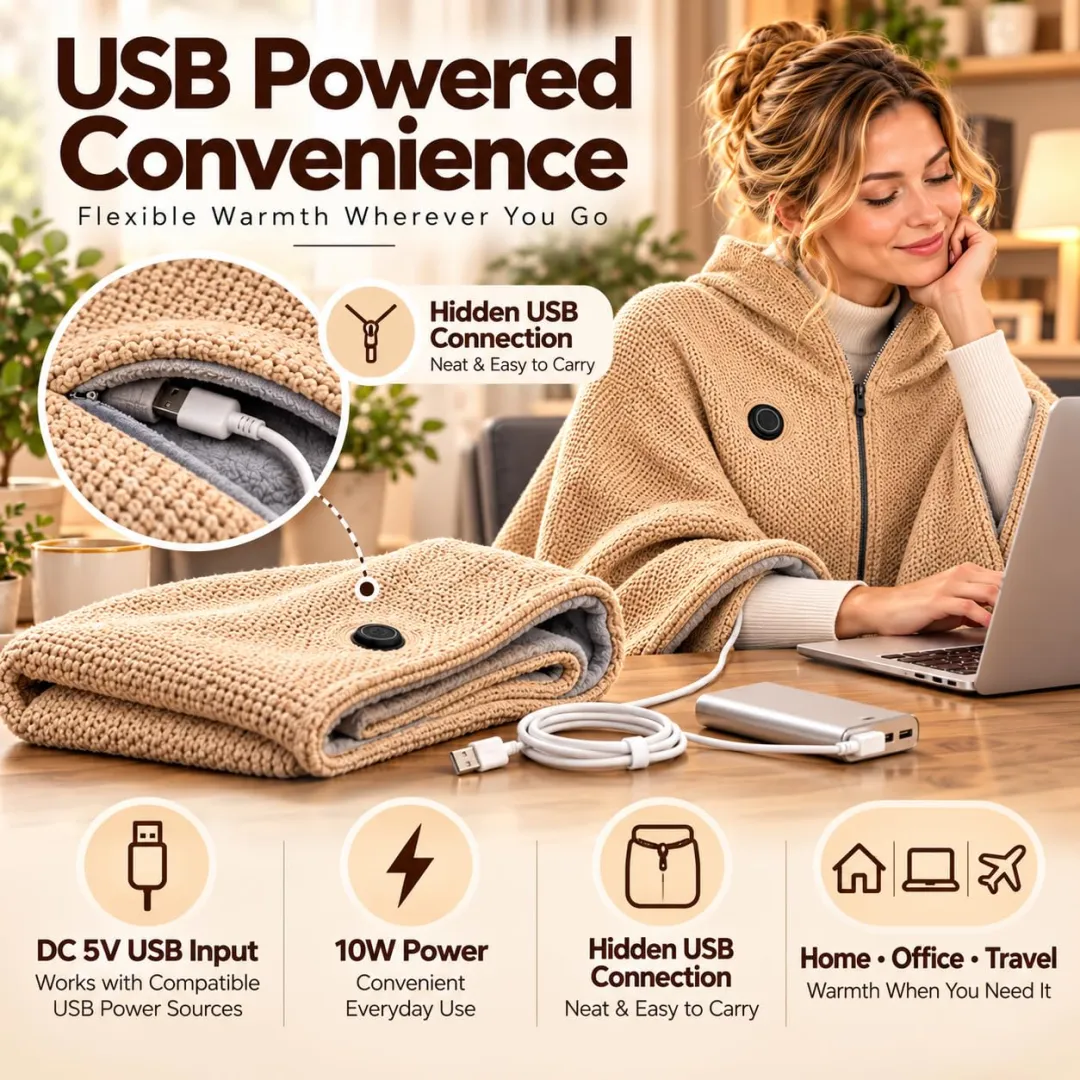 Portable Heated Shawl – Wearable Electric Heating Wrap