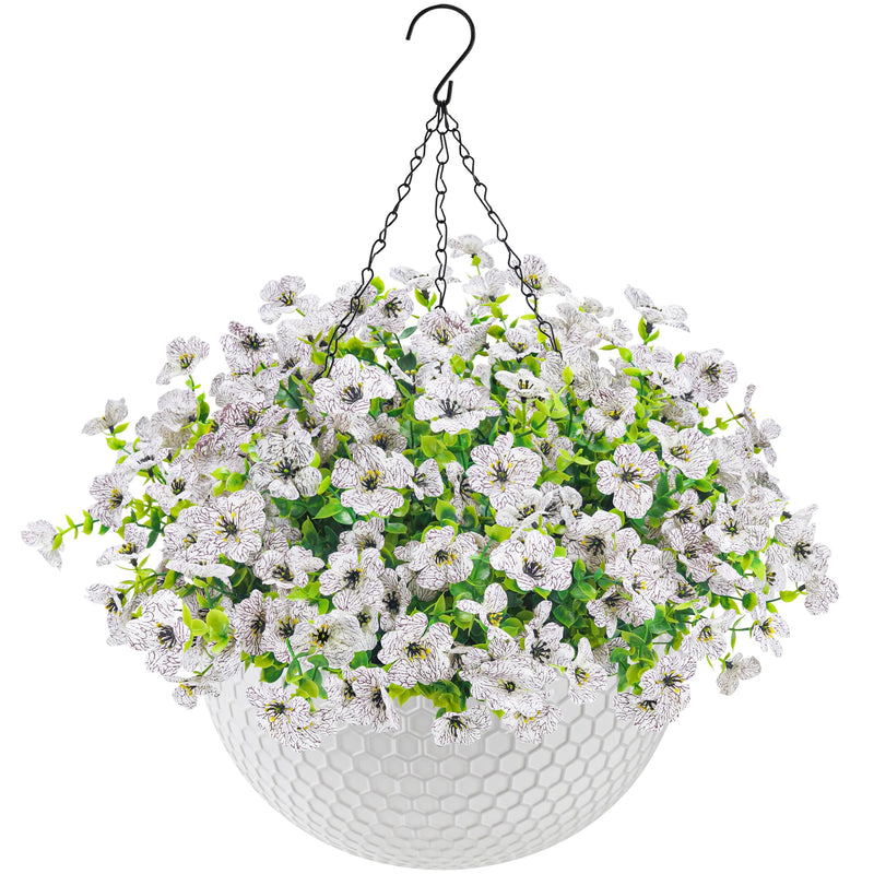  Artificial Hanging Flowers for Outdoors Fake Hanging Plants UV Resistant Spring Faux Flowers for Garden Patio Balcony Front Porch Decor white