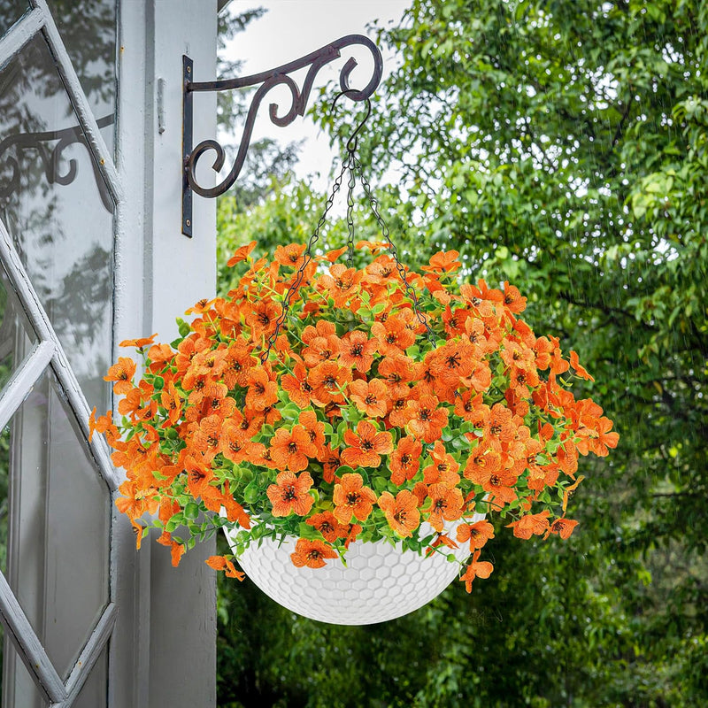  Artificial Hanging Flowers for Outdoors Fake Hanging Plants UV Resistant Spring Faux Flowers for Garden Patio Balcony Front Porch Decor orange