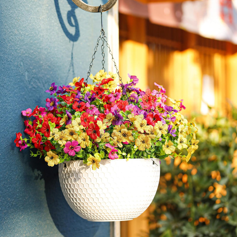  Artificial Hanging Flowers for Outdoors Fake Hanging Plants UV Resistant Spring Faux Flowers for Garden Patio Balcony Front Porch Decor