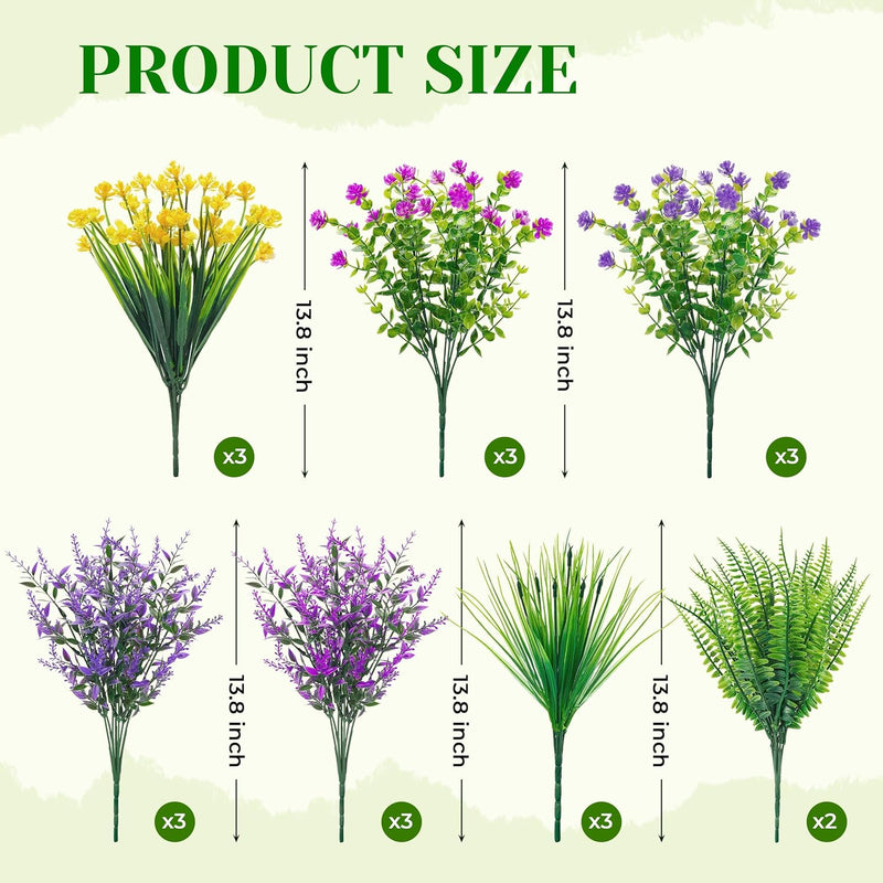  20 Bundles Fake Flowers Spring Artificial Flowers for Outdoors UV Resistant for Garden Patio Porch Farmhouse Home Window Box Decor（Colourful）