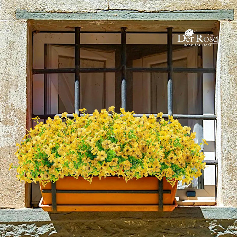  12 Bundles Artificial Flowers for Outdoors Fake Flowers Plants Spring Summer Decoration UV Resistant for Outside Home Porch Patio Garden Decor yellow
