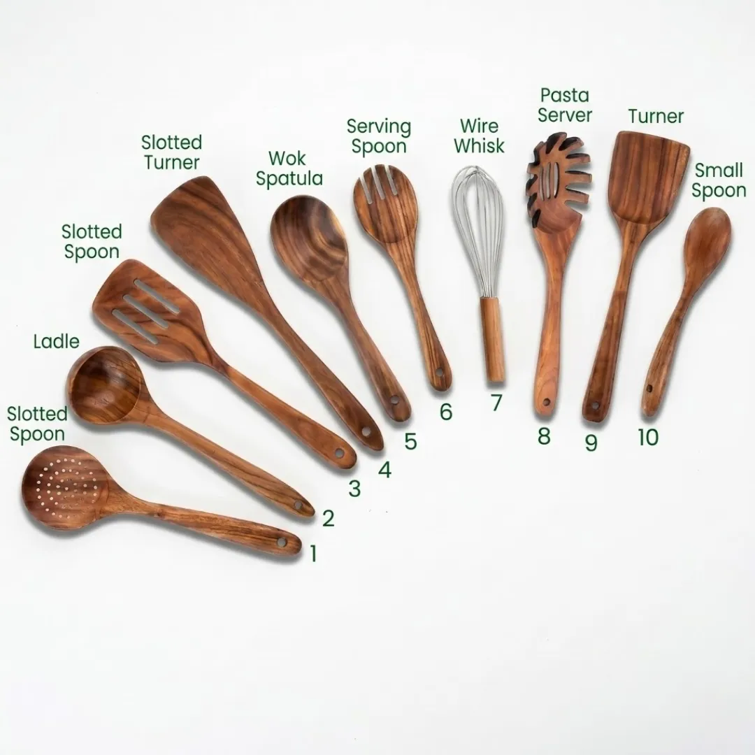 Small Leaf Acacia Wood Utensil Set
