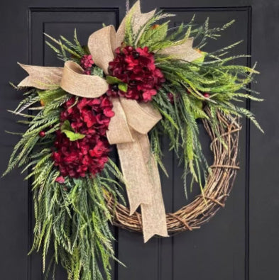 Handcrafted Hydranged Wreath - The Prefect All - Season Front Door Decor