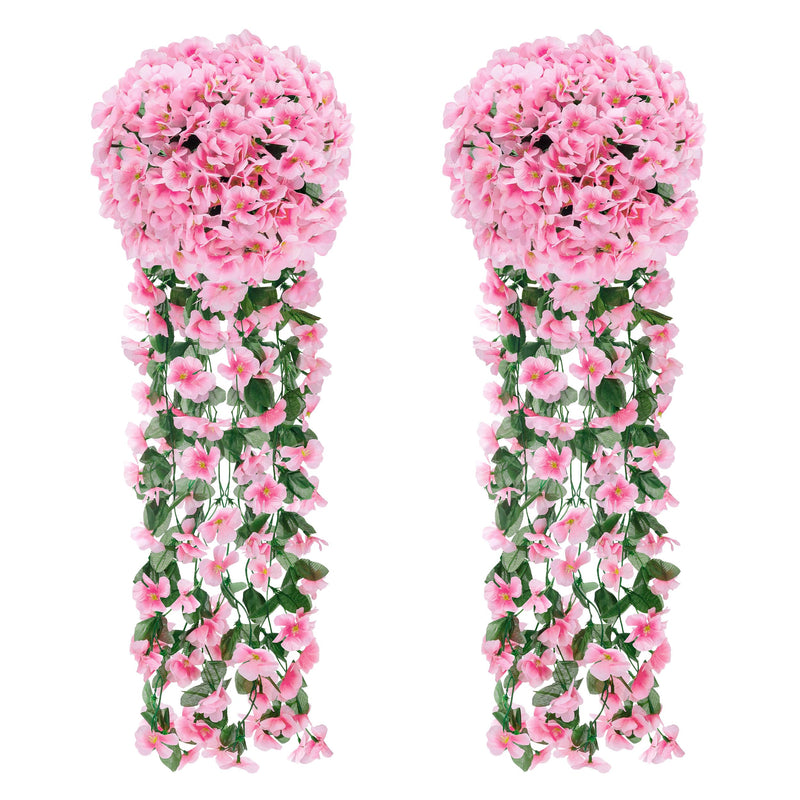2 Packs Fake Hanging Plants Artificial Flowers for Outdoors Pink UV Resistant for Home Porch Balcony Garden Patio Decor